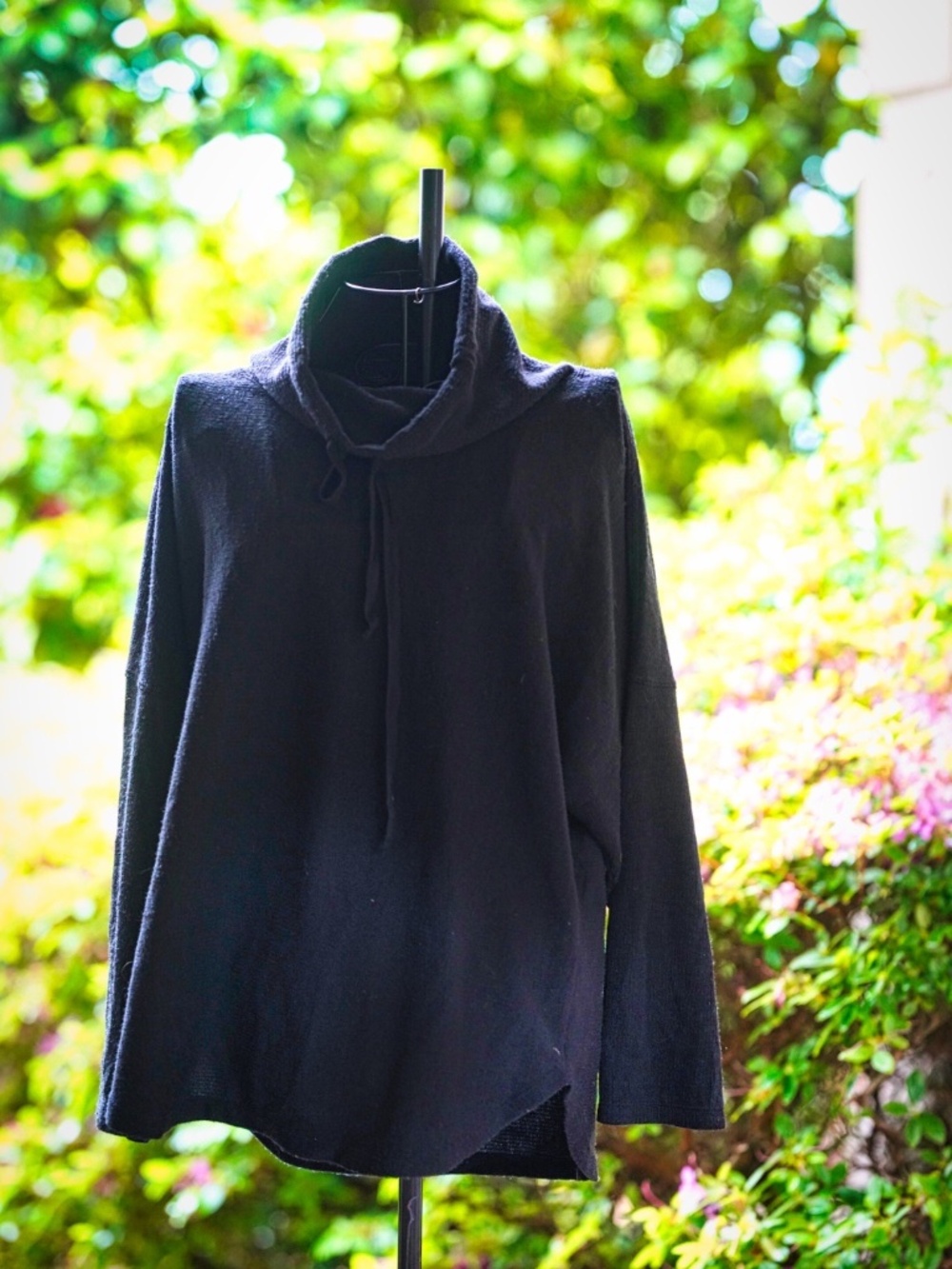 Max Studio London Black Cowl Neck Drawstring Sweater - Soft Knit